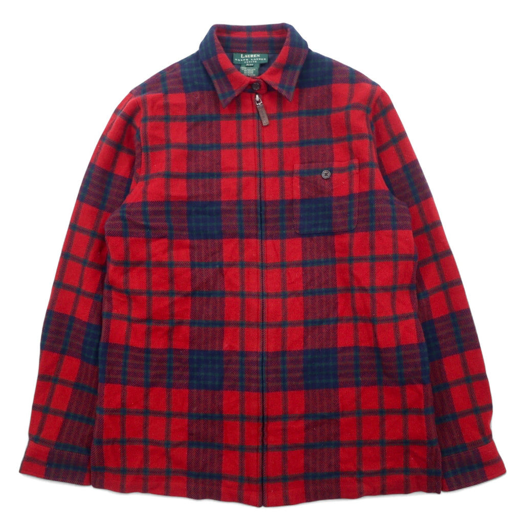 日本然リトテ-古着オンライン-LAUREN RALPH LAUREN 90年代 フルジップ フランネルシャツ ジャケット M レッド ラムウール タータンチェック-LAUREN RALPH LAUREN 90's Full Zip Flannel Shirt Jacket M Red Lambswool Tartan Checked