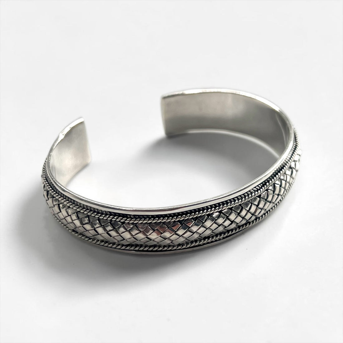 Sterling Silver 925 Woven Mesh Cuff Bangle Bracelet Wide Vintage Style