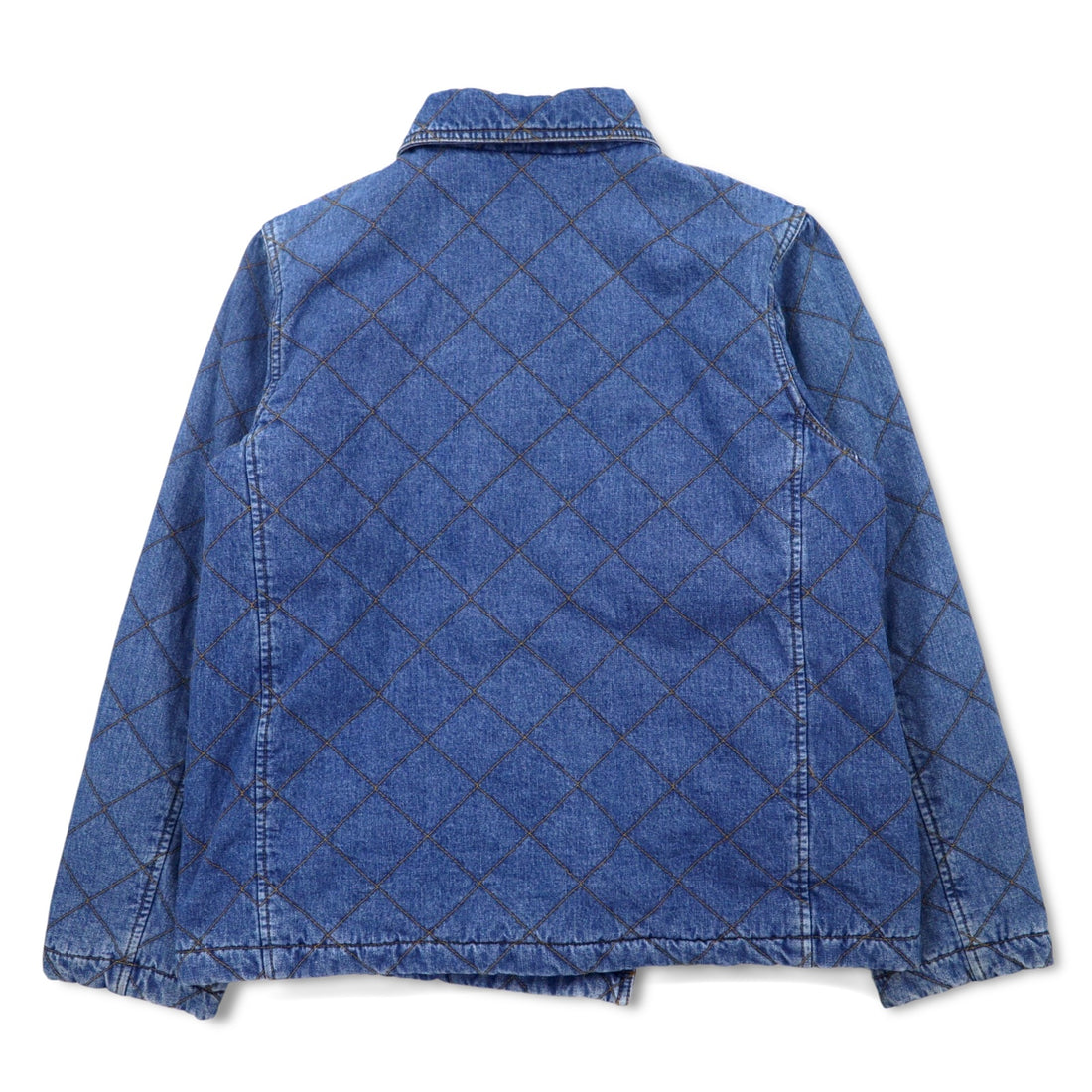LAUREN JEANS CO. 90s Double Breasted Quilted Denim Jacket P Coat XL Indigo Blue Padded Check Lining