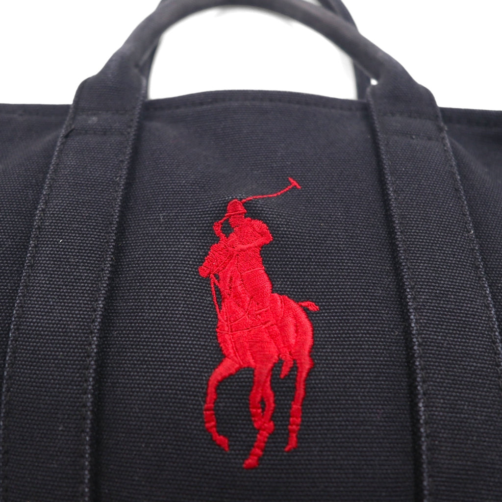 Ralph Lauren Big Pony Embroidered Canvas Tote Bag in Black Cotton