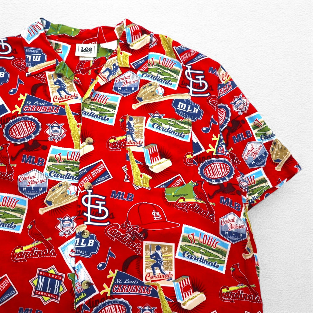 Lee SPORT 90s MLB open collar aloha shirt XL red rayon all-over pattern