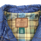 LAUREN JEANS CO. 90s Double Breasted Quilted Denim Jacket P Coat XL Indigo Blue Padded Check Lining