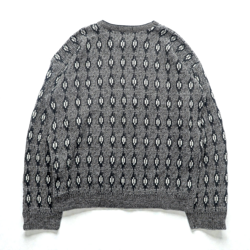 90s USA Vintage Jacquard Knit DAVID TAYLOR Allover Pattern Sweater XL Gray Made in
