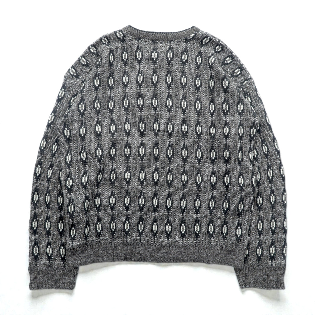 90s USA Vintage Jacquard Knit DAVID TAYLOR Allover Pattern Sweater XL Gray Made in