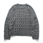 90s USA Vintage Jacquard Knit DAVID TAYLOR Allover Pattern Sweater XL Gray Made in
