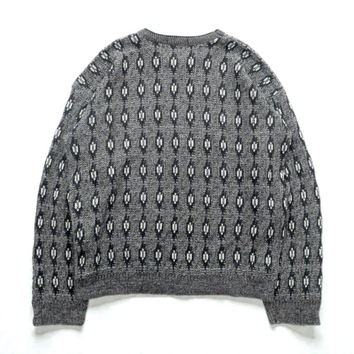 90s USA Vintage Jacquard Knit DAVID TAYLOR Allover Pattern Sweater XL Gray Made in