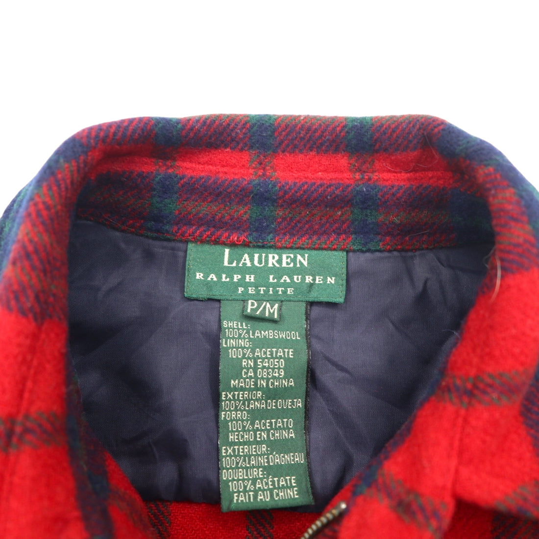 LAUREN RALPH LAUREN 90s Full Zip Flannel Shirt Jacket, Size M, Red, Lambswool, Tartan Check