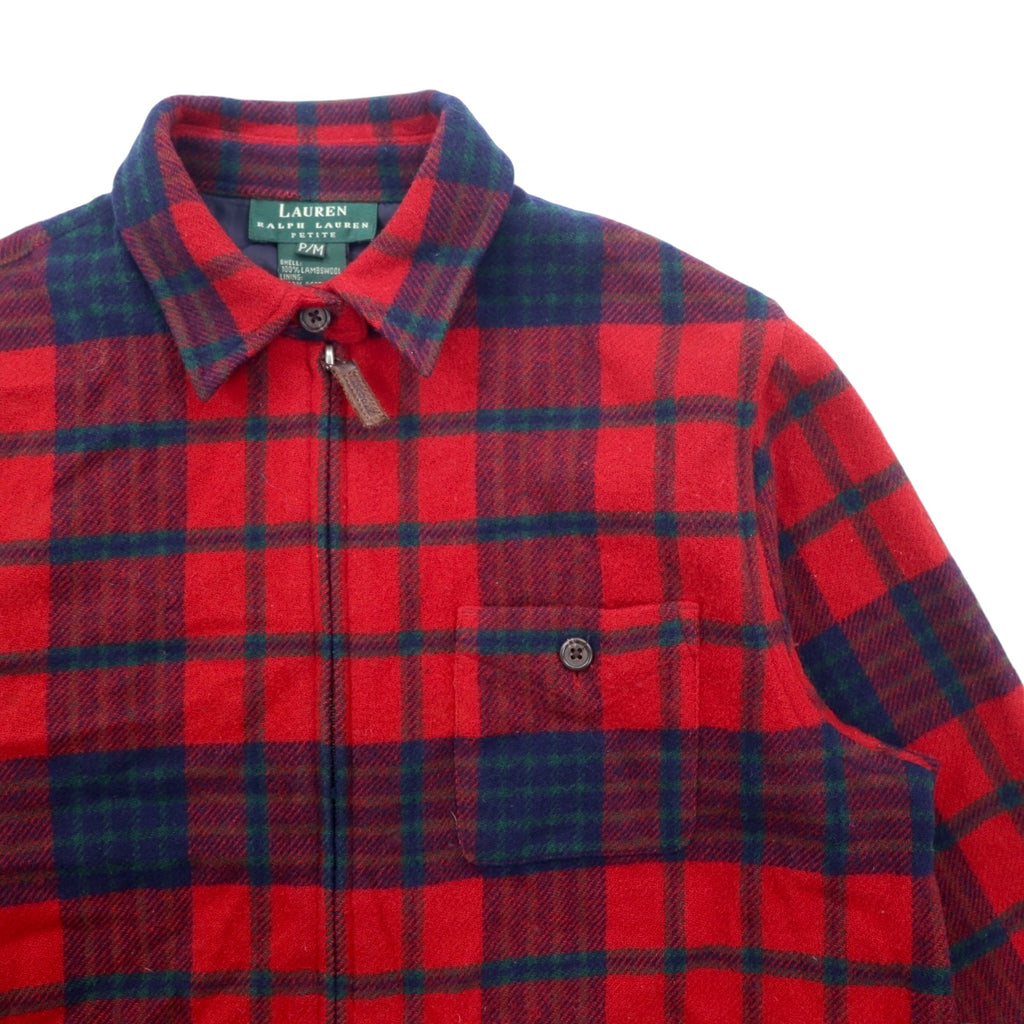 LAUREN RALPH LAUREN 90s Full Zip Flannel Shirt Jacket, Size M, Red, Lambswool, Tartan Check