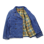 LAUREN JEANS CO. 90s Double Breasted Quilted Denim Jacket P Coat XL Indigo Blue Padded Check Lining