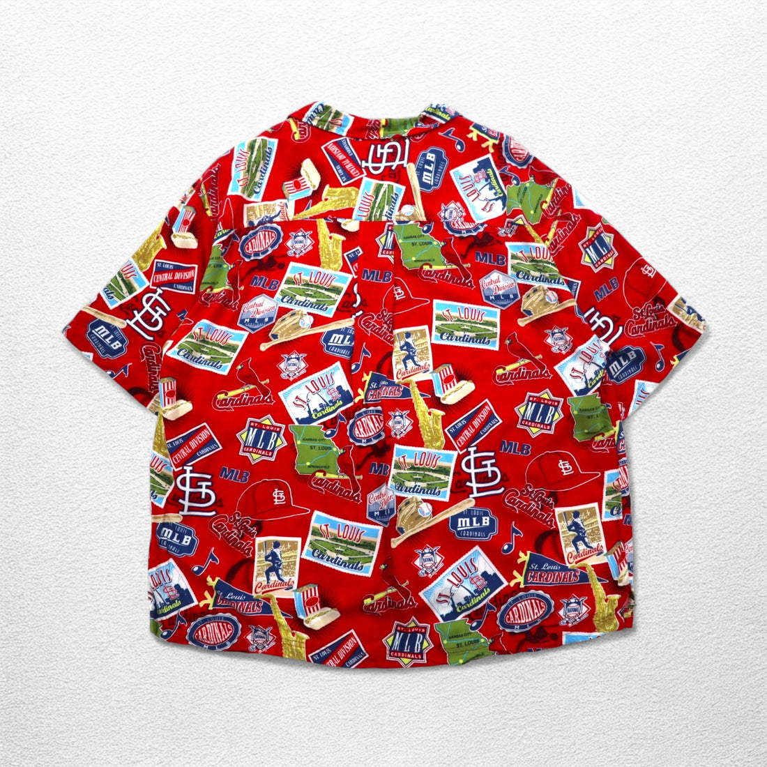 Lee SPORT 90s MLB open collar aloha shirt XL red rayon all-over pattern