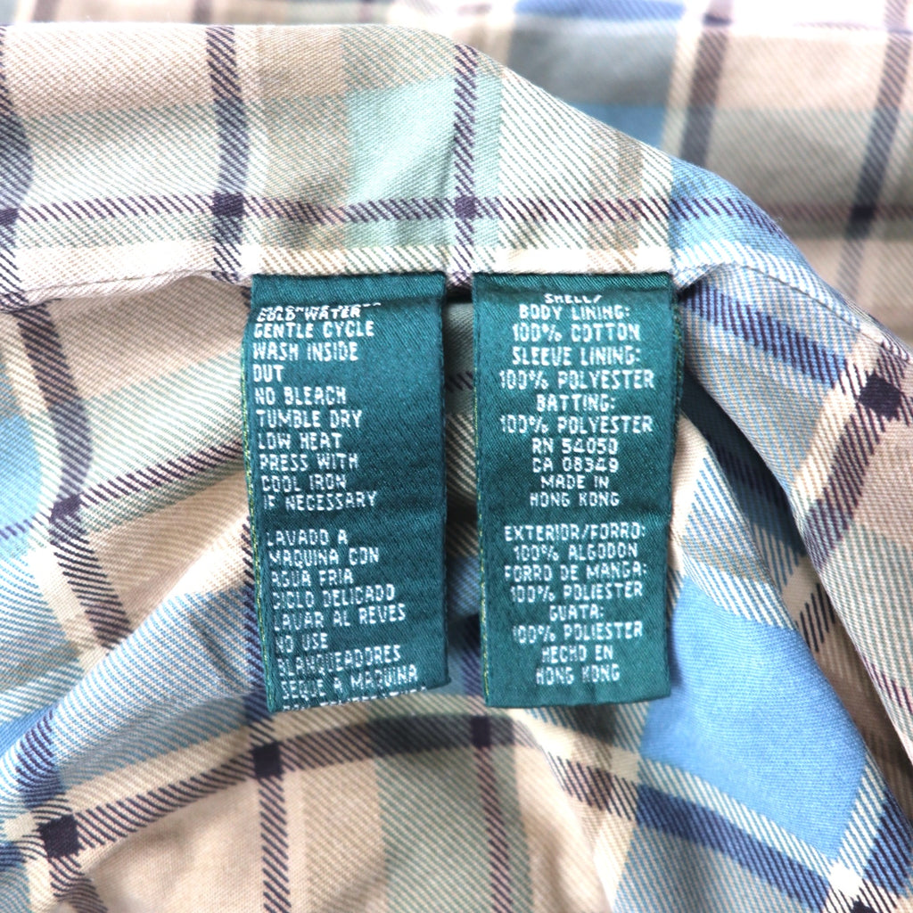 LAUREN JEANS CO. 90s Double Breasted Quilted Denim Jacket P Coat XL Indigo Blue Padded Check Lining