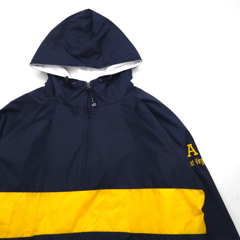 90s USA Vintage Anorak Parka CHARLES RIVER ハーフジップ アノラックパーカー ナイロンジャケット L ネイビー IDEALジップ