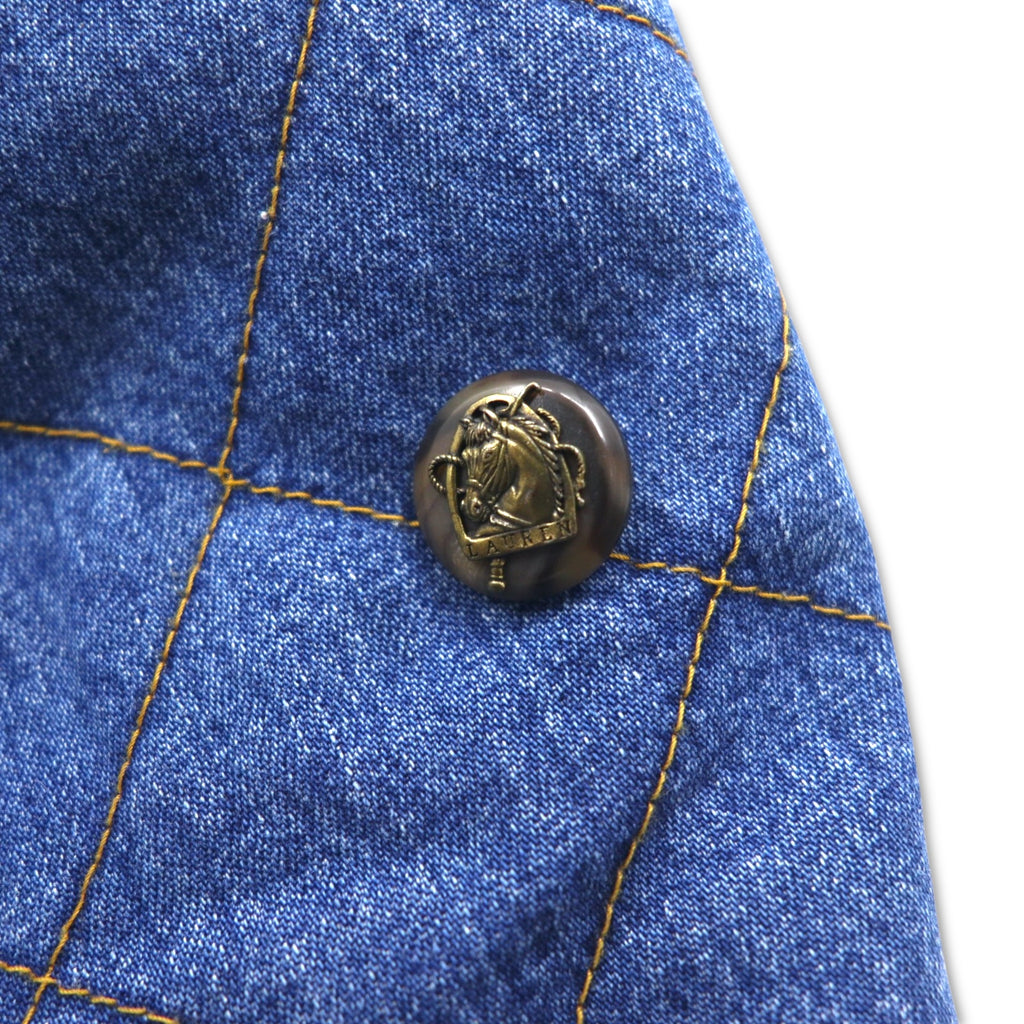 LAUREN JEANS CO. 90s Double Breasted Quilted Denim Jacket P Coat XL Indigo Blue Padded Check Lining