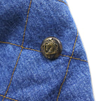 LAUREN JEANS CO. 90s Double Breasted Quilted Denim Jacket P Coat XL Indigo Blue Padded Check Lining