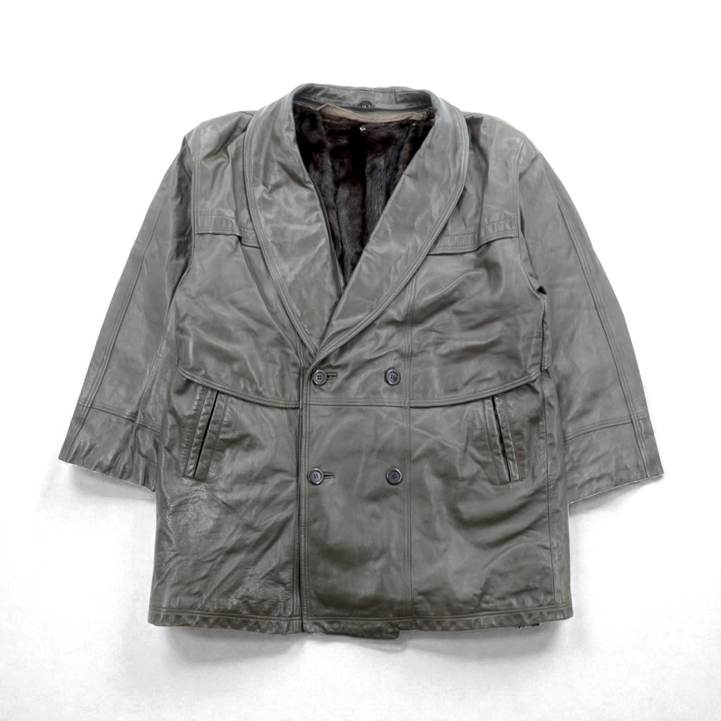 90s Vintage ダブルブレスト ギャングコート ラムレザージャケット  XL ライナー ファー着脱式