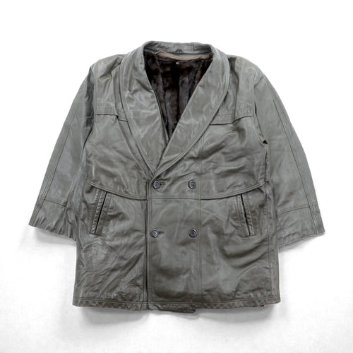 90s Vintage ダブルブレスト ギャングコート ラムレザージャケット  XL ライナー ファー着脱式