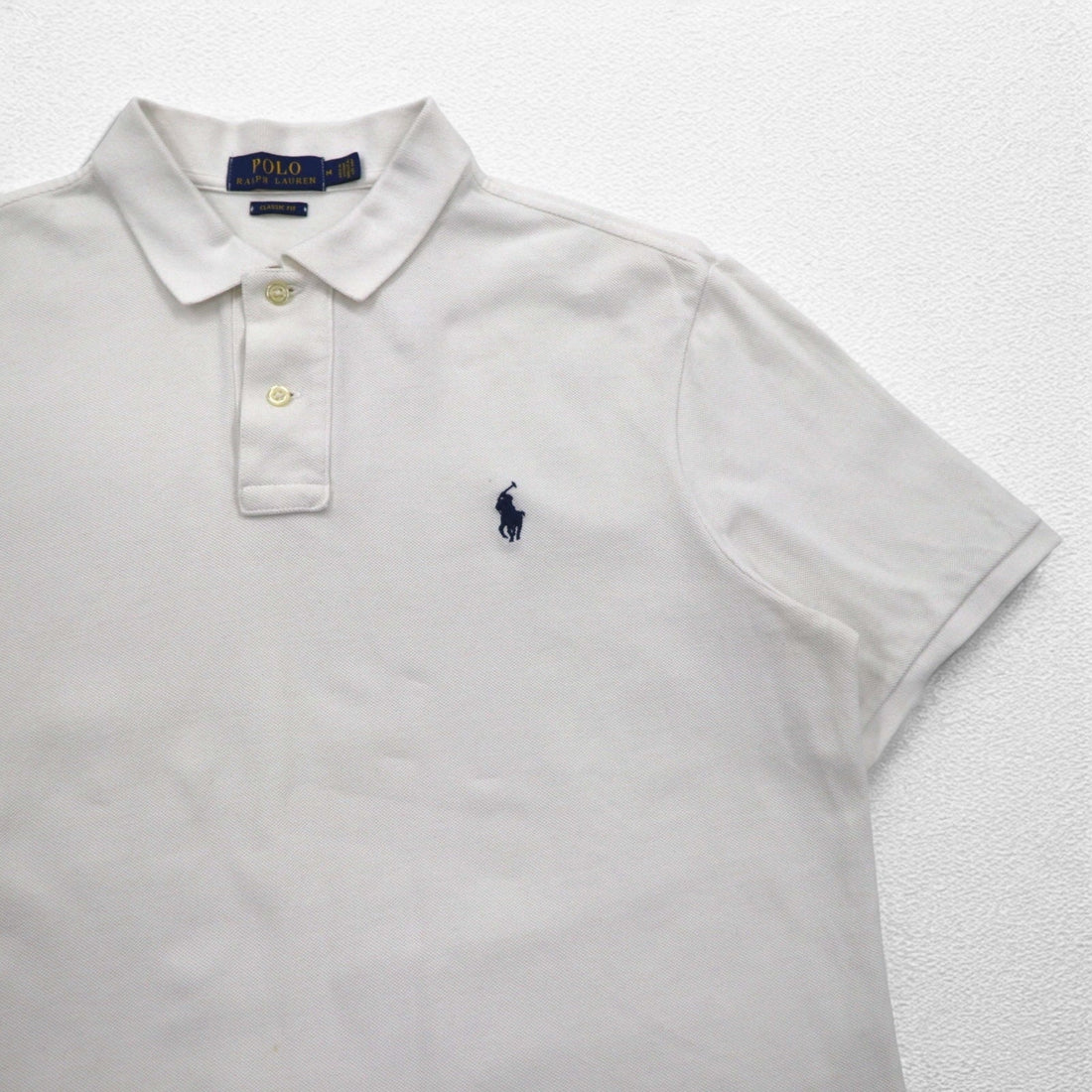 POLO RALPH LAUREN CLASSIC FIT Polo Shirt M White Pique Small Pony Embroidery