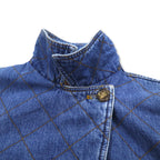 LAUREN JEANS CO. 90s Double Breasted Quilted Denim Jacket P Coat XL Indigo Blue Padded Check Lining