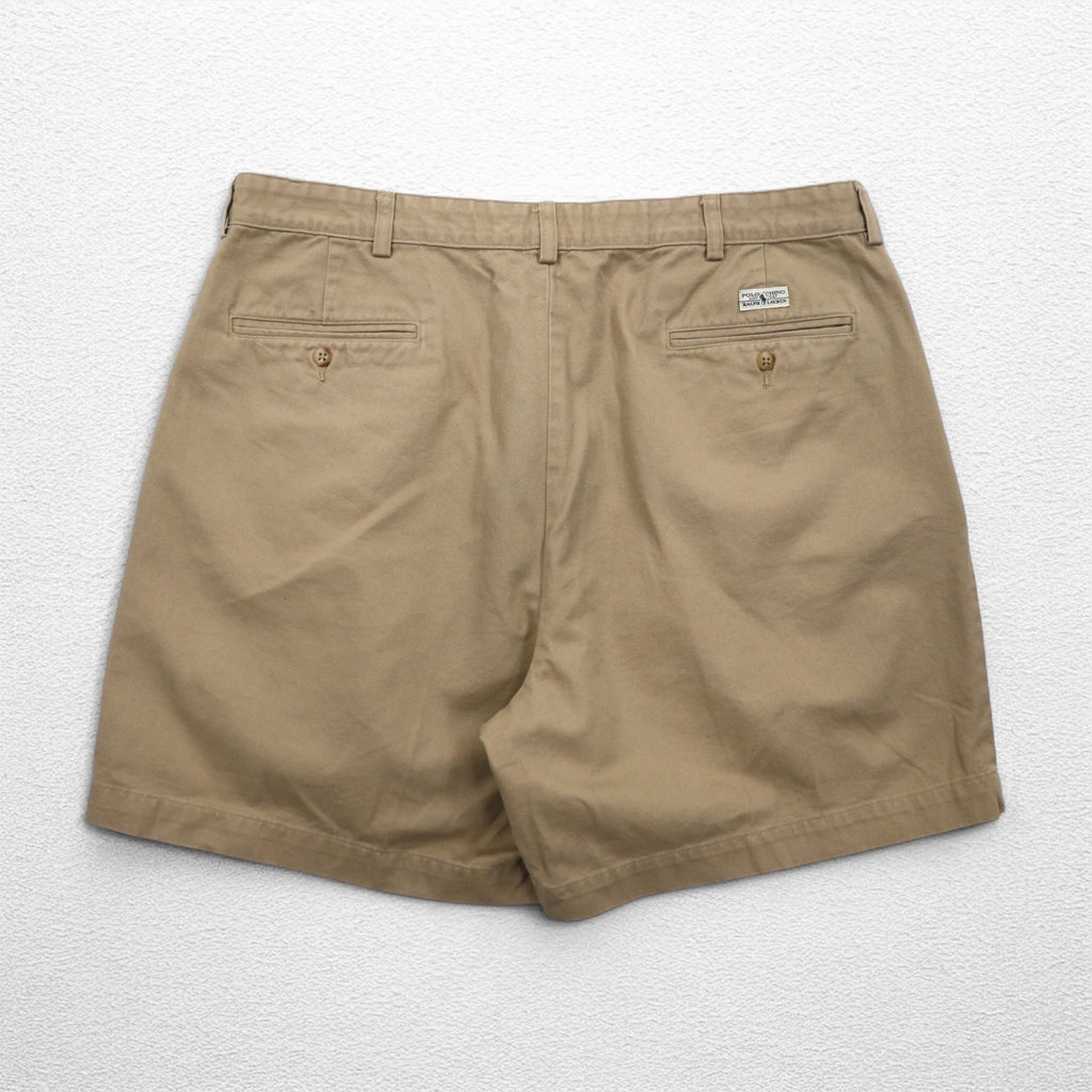 POLO RALPH LAUREN 90s Polo Chino 2-Puck Shorts, XL, Beige, Made in Mexico