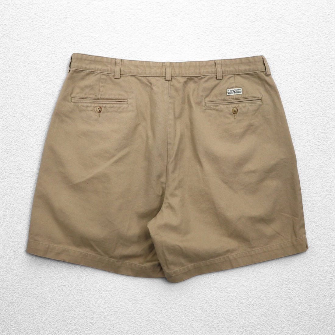 POLO RALPH LAUREN 90s Polo Chino 2-Puck Shorts, XL, Beige, Made in Mexico