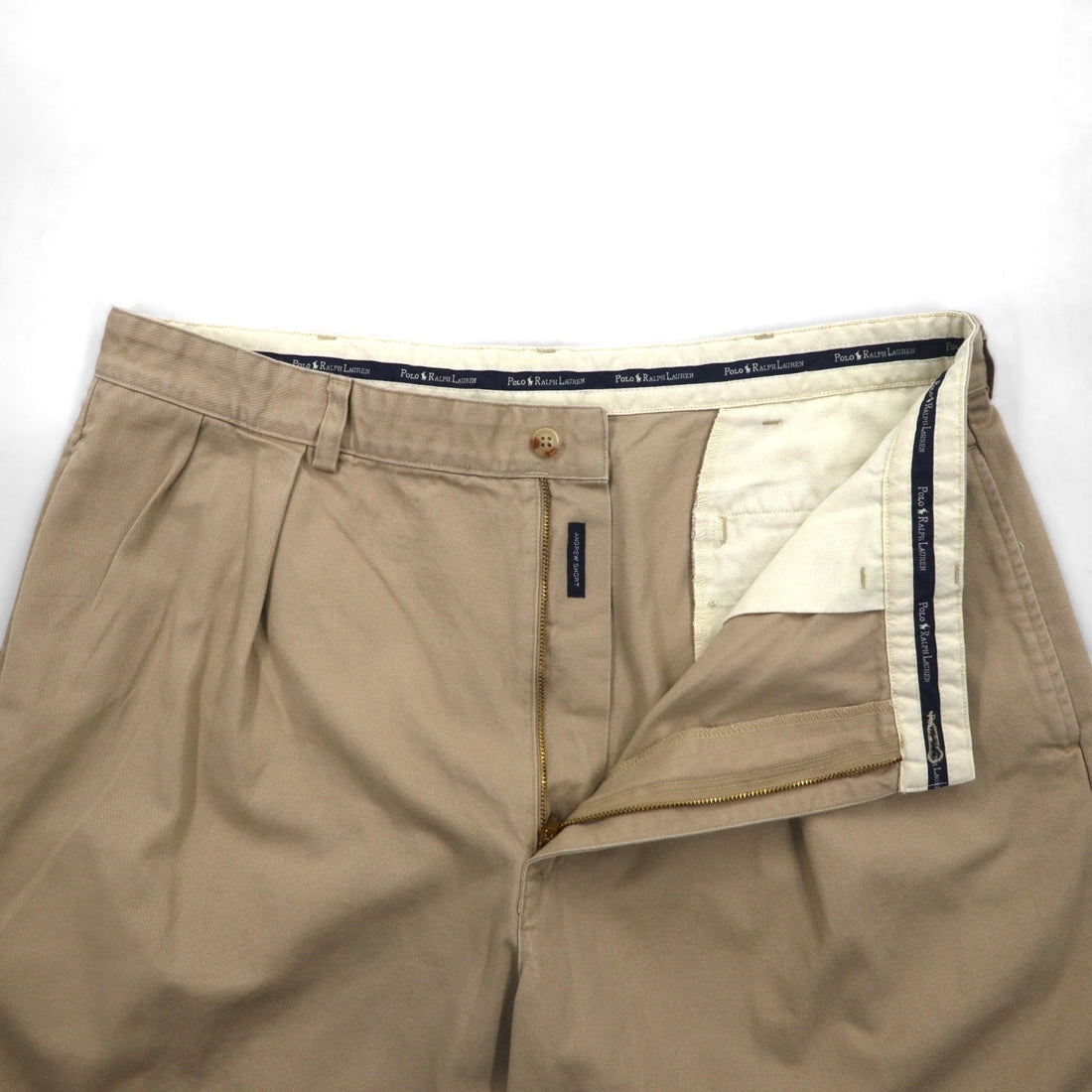 POLO RALPH LAUREN 90s Polo Chino 2-Puck Shorts, XL, Beige, Made in Mexico