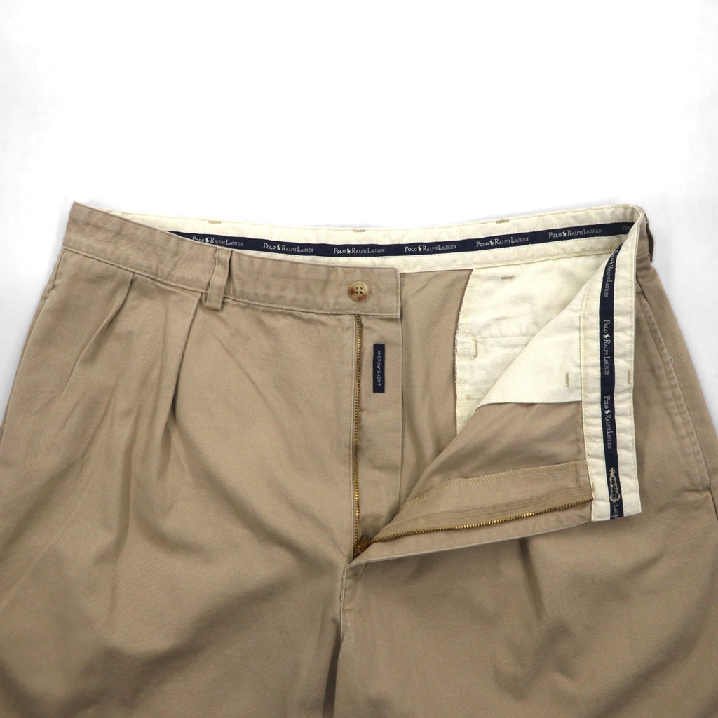 POLO RALPH LAUREN 90s Polo Chino 2-Puck Shorts, XL, Beige, Made in Mexico