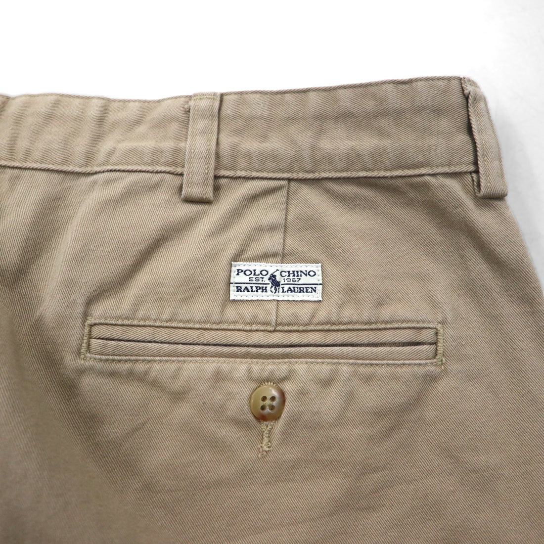 POLO RALPH LAUREN 90s Polo Chino 2-Puck Shorts, XL, Beige, Made in Mexico