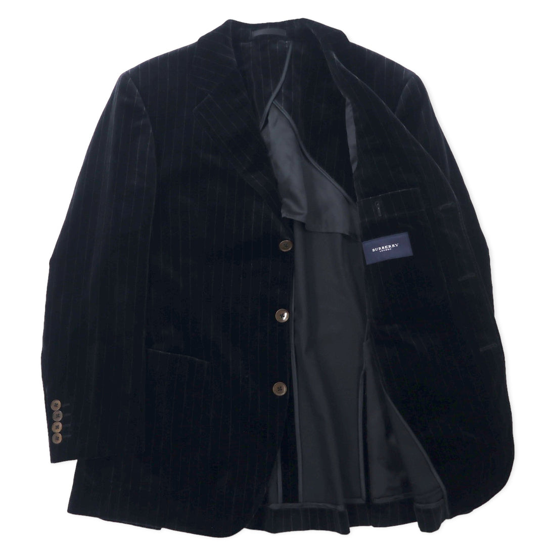 BURBERRY Velor 3B Tailored Jacket 165 Black Striped Cotton Made in Japan
