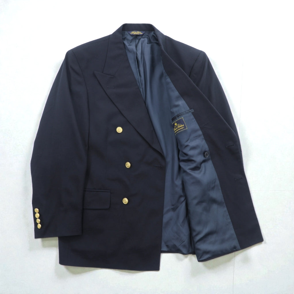 Brooks Brothers 80年代 USA製 ダブルブレスト テーラードジャケット ブレザー M ネイビー ギャバジン ウール 金ボタン 紺ブレ