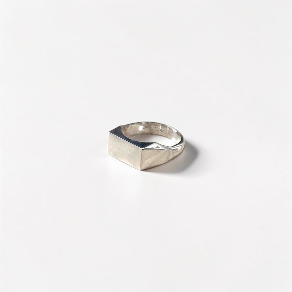 Vintage Silver Rectangular Signet Ring Plain Square Face Stamped SILVER 19