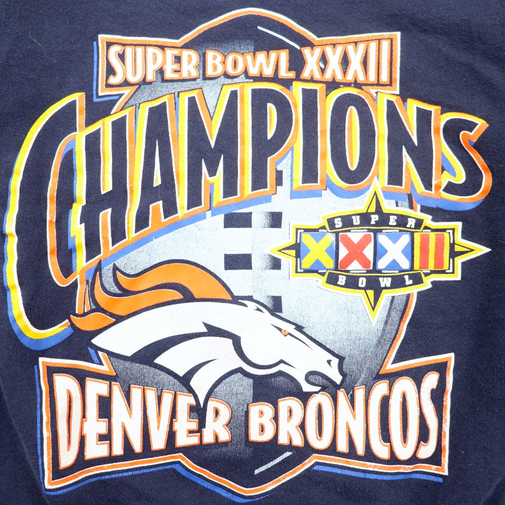 JERZEES 90s USA made NFL printed sweatshirt M Navy Fleece lining SUPER BOWL DENVER BRONCOS