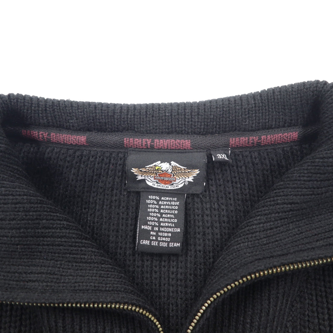 HARLEY DAVIDSON Half-Zip Knit Sweater 3XL Black Acrylic Logo Patch Unused