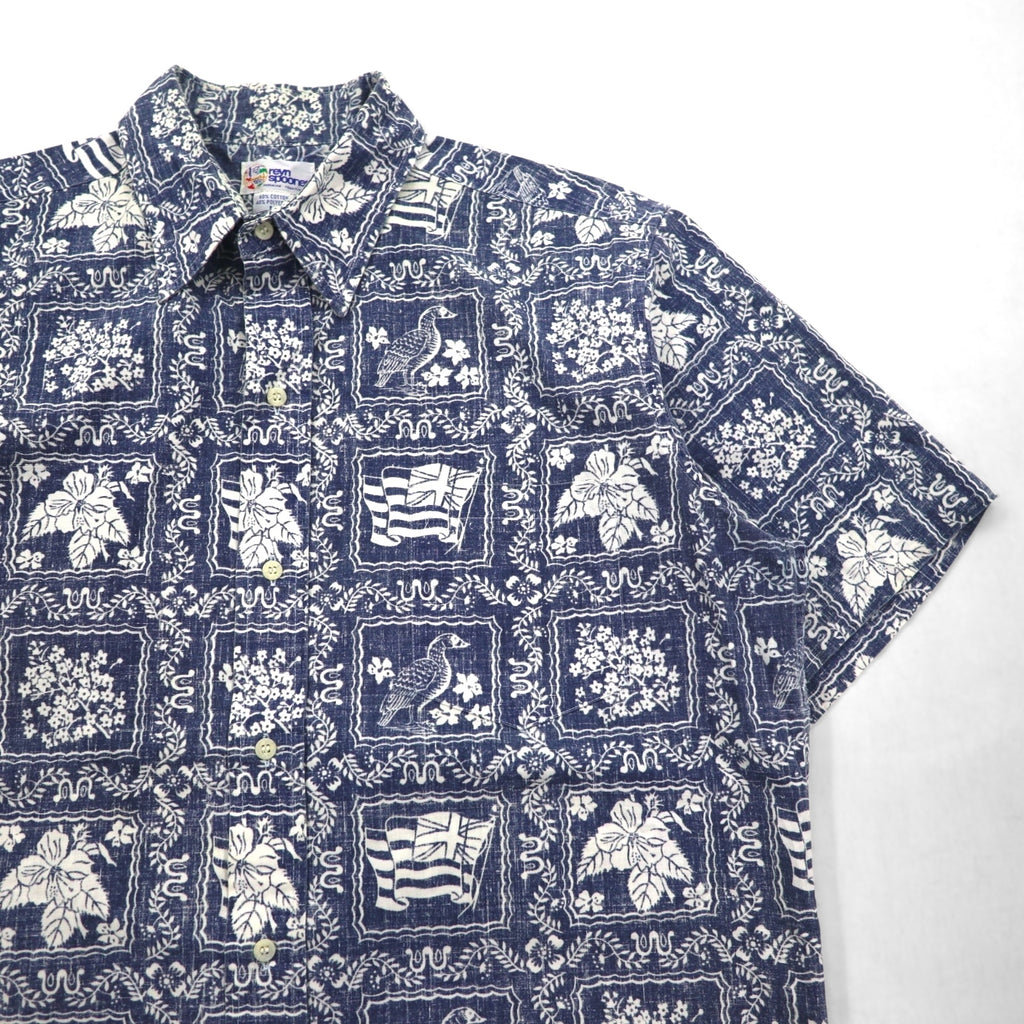 reyn spooner 90年代 ハワイ製 ビキニタグ ハワイアン アロハシャツ L ネイビー 総柄