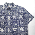reyn spooner 90年代 ハワイ製 ビキニタグ ハワイアン アロハシャツ L ネイビー 総柄