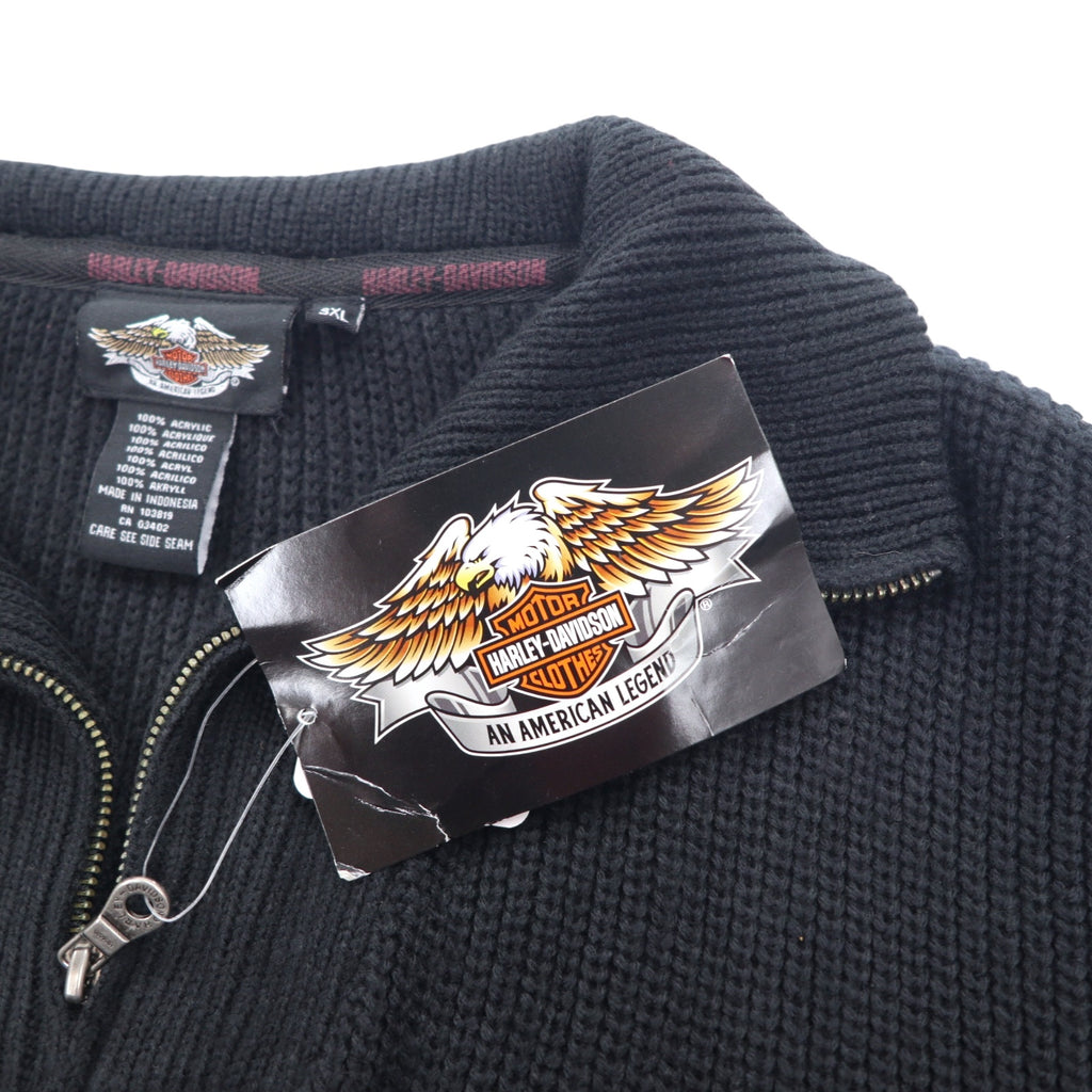 HARLEY DAVIDSON Half-Zip Knit Sweater 3XL Black Acrylic Logo Patch Unused