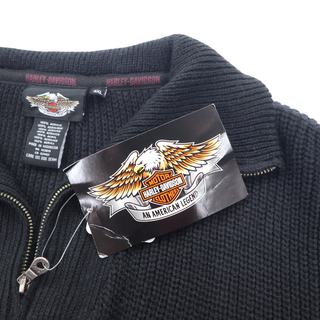 HARLEY DAVIDSON Half-Zip Knit Sweater 3XL Black Acrylic Logo Patch Unused