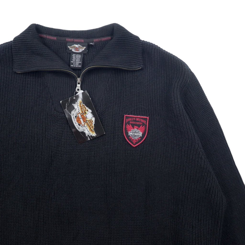 HARLEY DAVIDSON Half-Zip Knit Sweater 3XL Black Acrylic Logo Patch Unused