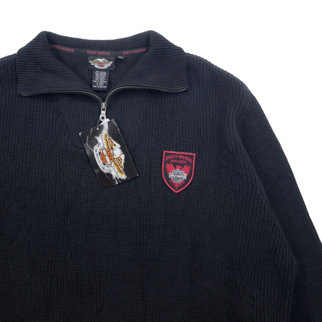 HARLEY DAVIDSON Half-Zip Knit Sweater 3XL Black Acrylic Logo Patch Unused