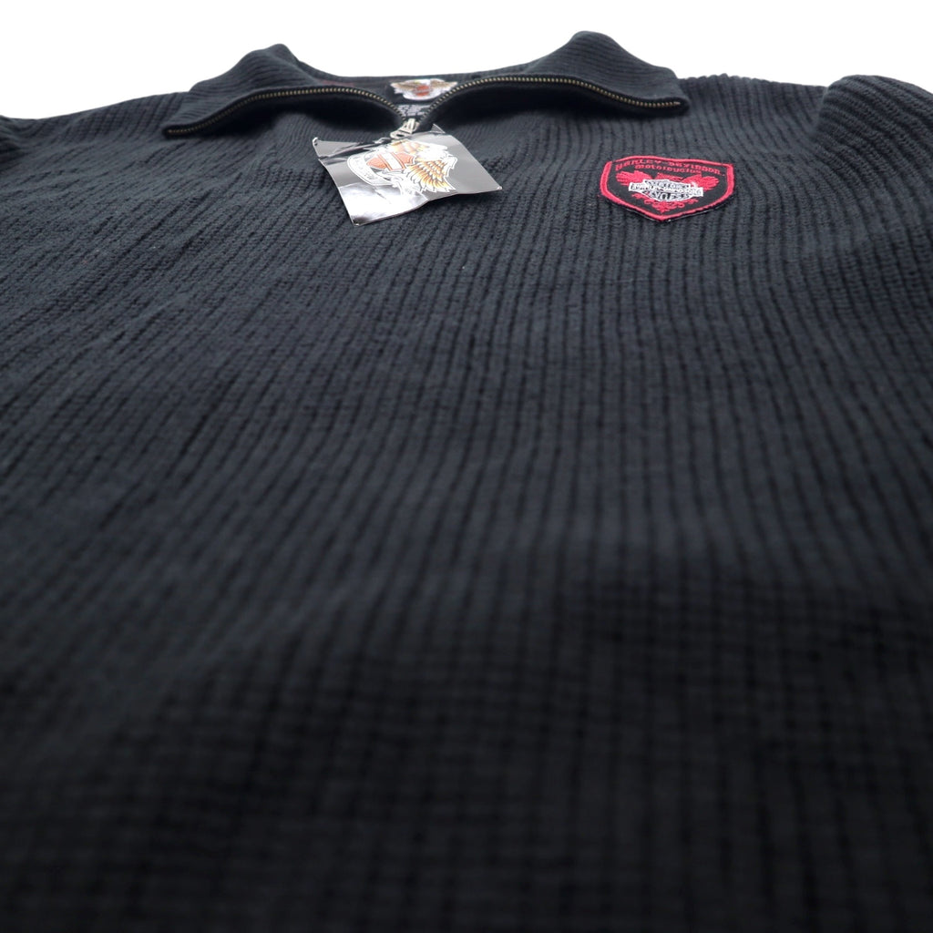 HARLEY DAVIDSON Half-Zip Knit Sweater 3XL Black Acrylic Logo Patch Unused