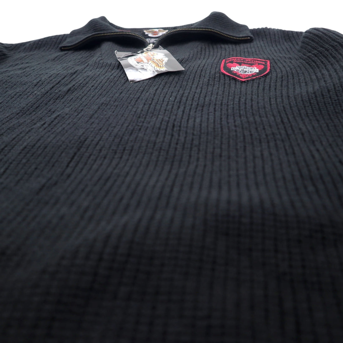 HARLEY DAVIDSON Half-Zip Knit Sweater 3XL Black Acrylic Logo Patch Unused