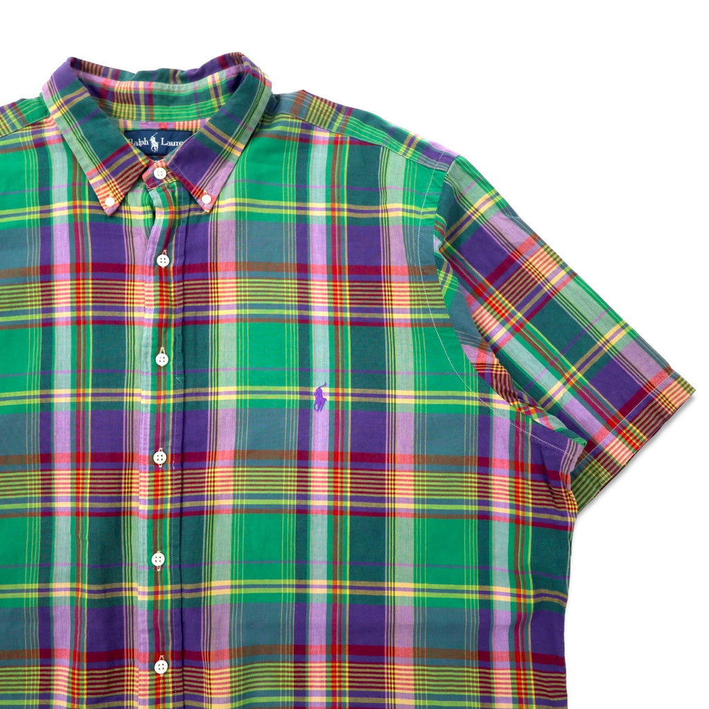 Ralph Lauren Classic Fit Short Sleeve Button Down Shirt 2XLT TALL Green Check Cotton Small Pony Embroidery Big Size