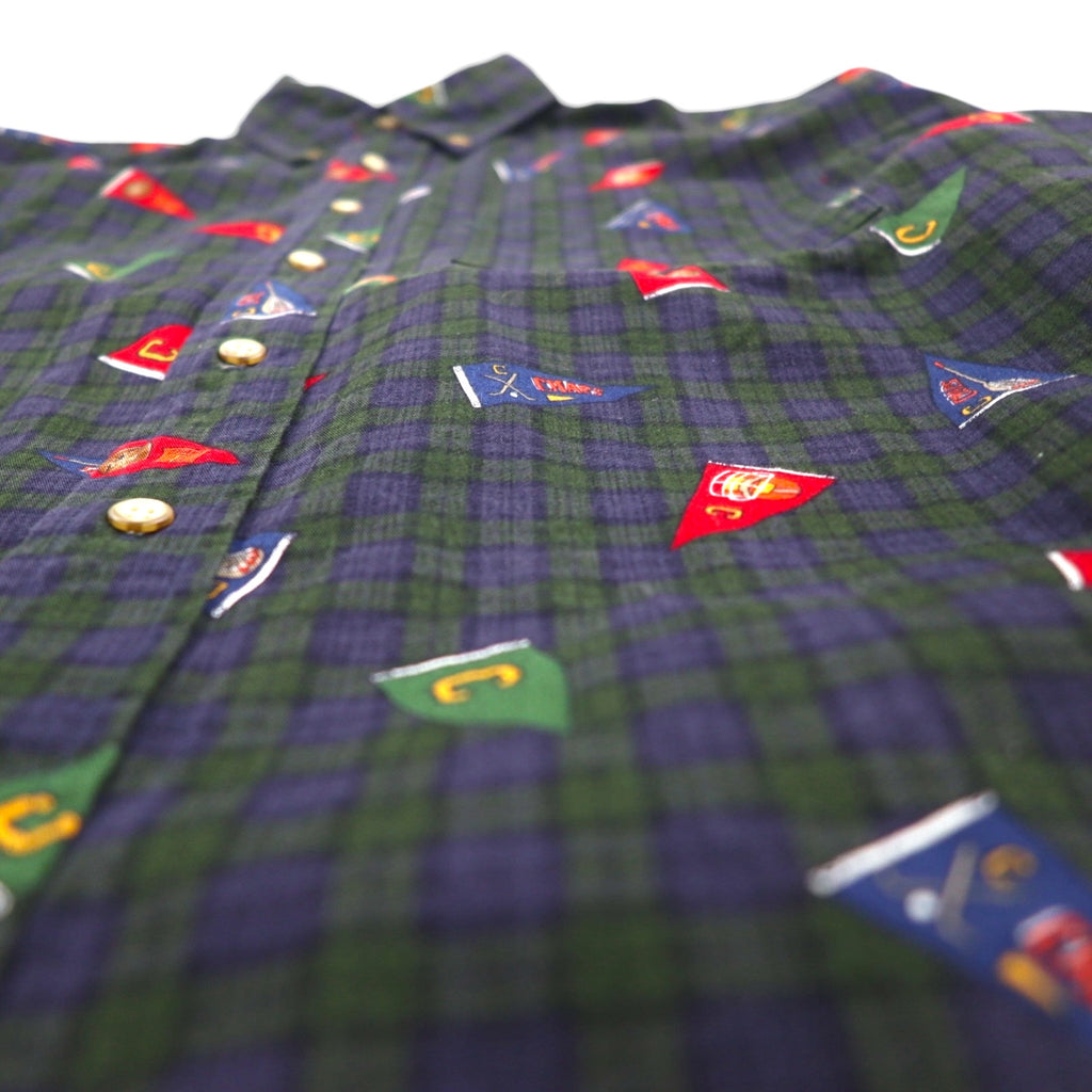 CHAPS RALPH LAUREN 90年代 ボタンダウンシャツ L グリーン チェック 総柄 ペナント フラッグ