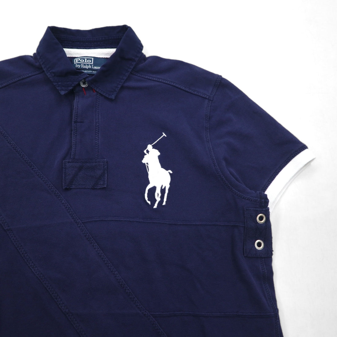 Polo by Ralph Lauren 90s Big Pony Embroidered Polo Shirt L Navy Pique Patchwork