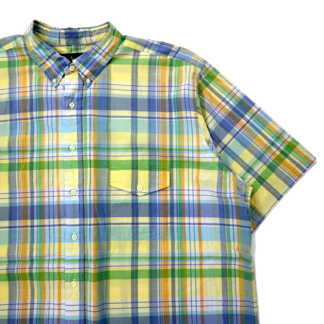 Ralph Lauren Beach Twill Short Sleeve Button Down Shirt 2XLT TALL Yellow Check Cotton Small Pony Embroidery Big Size