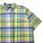 Ralph Lauren Beach Twill Short Sleeve Button Down Shirt 2XLT TALL Yellow Check Cotton Small Pony Embroidery Big Size