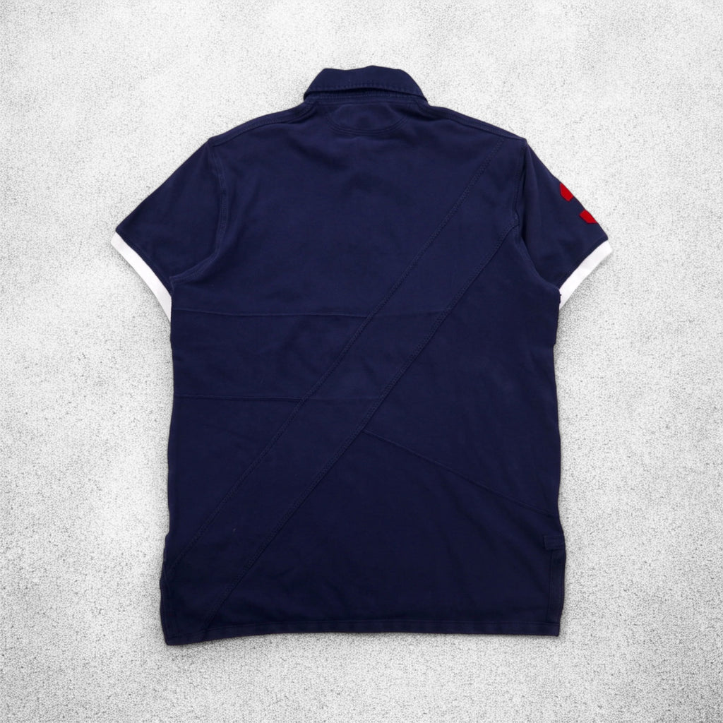 Polo by Ralph Lauren 90s Big Pony Embroidered Polo Shirt L Navy Pique Patchwork