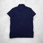 Polo by Ralph Lauren 90s Big Pony Embroidered Polo Shirt L Navy Pique Patchwork