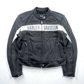 HARLEY DAVIDSON Punched Leather Racing Jacket, Size L, Single Rider's Double Zip, White Stripes