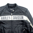 HARLEY DAVIDSON Punched Leather Racing Jacket, Size L, Single Rider's Double Zip, White Stripes