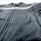 HARLEY DAVIDSON Punched Leather Racing Jacket, Size L, Single Rider's Double Zip, White Stripes